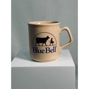Vintage Blue Bell Ice Cream Coffee Mug Tan Ceramic Made in England Logo Cup
